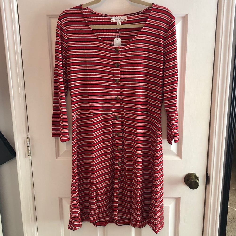 Pink Rose Striped Red Dress